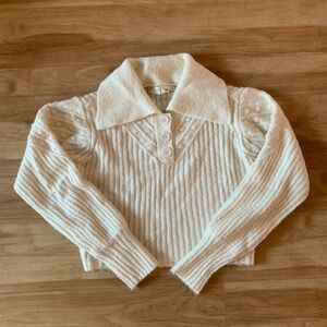 Astr Cream Ribbed Collared Knit Sweater